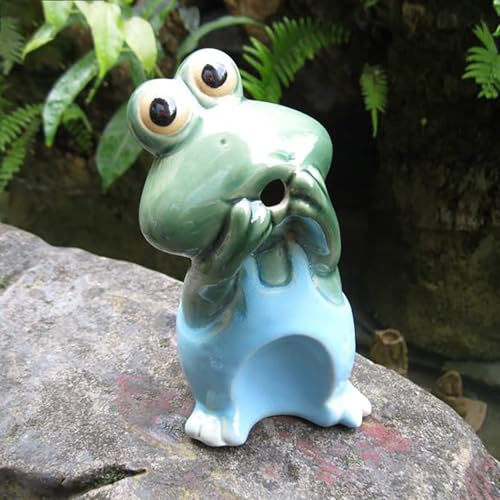 Gargouille grenouille avec pompe, figurine de bassin résistante aux intempéries en céramique, idéale pour les mini-étangs et fontaines de jardin – Décoration de jardin(8*6*16cm/3.1*2.4*6.3in)