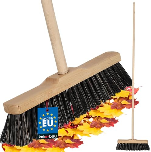 KOTARBAU® Besen mit Stiel - 30 cm - Straßenbesen - mit Nylon-Naturborsten-Mischung - Kehrbesen aus Holz - Besen für Draußen & Drinnen - Zimmerbesen mit Holz Stiel