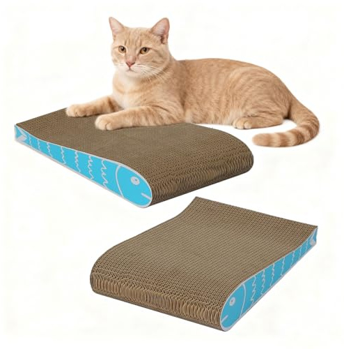 skylos Double Cat Scratcher Lounge 2-Pack,Wave Design Cardboard Cat Scratching Pads,Reversible Corrugated Scratch Board,DurableBed & Furniture Protector