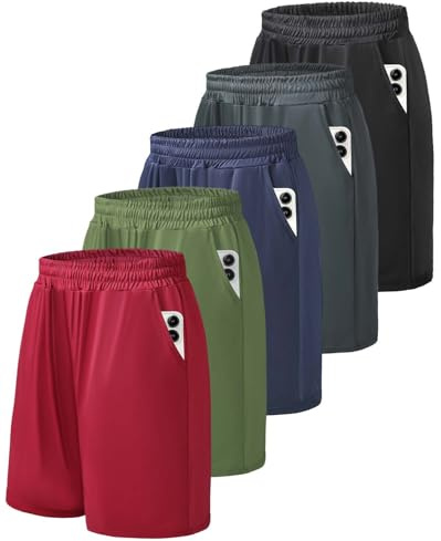 Mexholin 5 Pack Men's Running Shorts Quick Dry Breathable Gym Short with Pocktes Lightweight Athletic Sports Shorts Bl/D Gr/Navy/Green/Red M