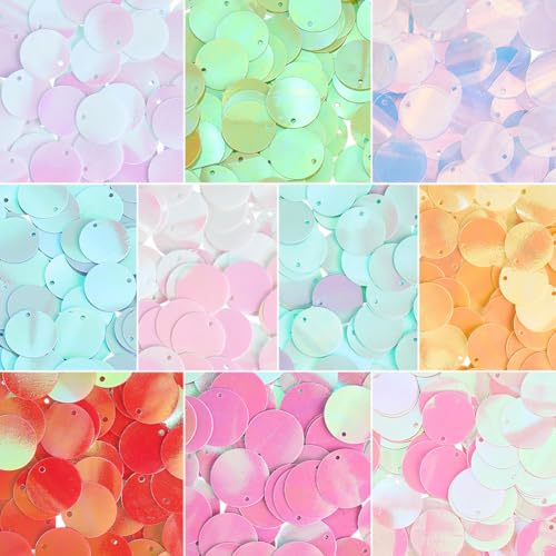 SUNNYCLUE 1 Box About 1120Pcs 80G 10 Colors 15mm Flat Sequins Flat Round Sequin Paillettes Bulk Colorful Iridescent Plastic Sewing Stickers Spangles for Crafts Partys Embroidery Skirt Decor Supplies