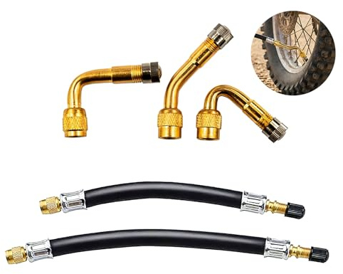 XiDeShop Set de 3 Extensiones y Adaptadores de Válvula de Neumático con Ángulos Variables (45, 90, 135 Grados), Fabricados en Latón Niquelado para Accesibilidad Óptima en Coches, Camiones y Motos