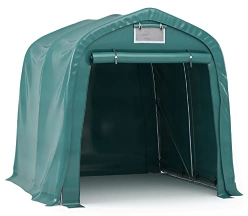 HETFTJN Tente de Garage 2,4x2,4 m Vert Foncé, Abri de Stockage Extérieur avec Cadre en Acier Galvanisé et Toile PVC 500 g/m² pour Outils de Jardin et Équipements, Hauteur 2,4 m