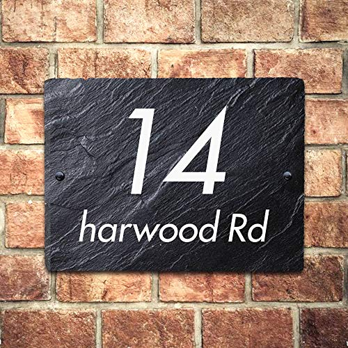 Rustic Slate House Gate Sign Plaque Door Number Personalised Name UV Print(20x15cm Rectangle)
