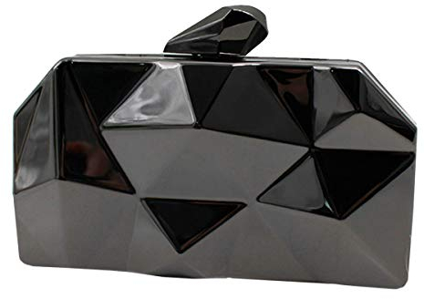 AiSi Damen Geometrische Metall Clutch Abendtasche mit Kette (Grau)