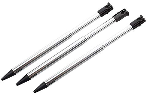 mi ji 3 pièces réglable Argent Stylet Tone Plastique Noir pour 3ds Stylo rétractable Universel