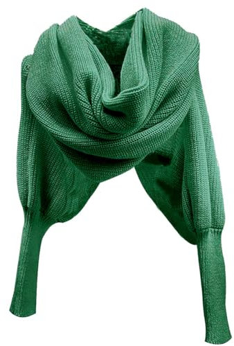 MoreChioce Strickschal mit ärmel,Damen Winterschal Halstuch Feinstrick Schal Warm Gestrickt Cape Halstücher,Dunkel Grün