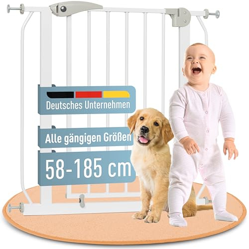 IB STYLE Cancelletto per Bambini di Sicurezza Berrin 58-185 cm - Scale e Porte, Senza forature, Metallo, 90° Stop, Barriera animali, Bianco, 140-150 cm