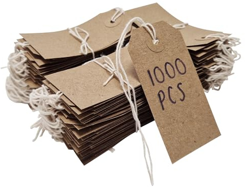 Swift Strung Tags Brown Reinforced Card Clothing Parcel Label String Hanging Gift Swing Tickets Kraft Hang Price Labelling 108mm x 54mm (Pack of 1000)