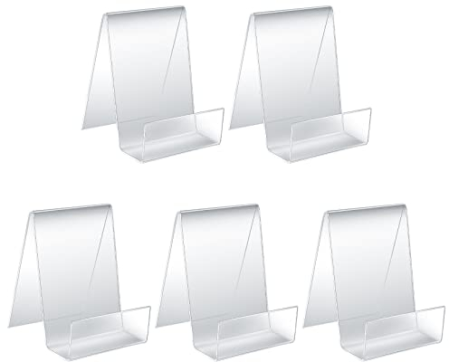 Pack of 5 Slanting Bookends - Acrylic Table Stands for Displaying Photos, Books, Music, Crafts