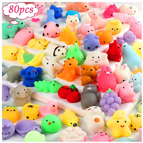 80pcs Mochi Squishy Toys, Mini Kawaii Squishy Fidget Toys Bundles Squishies Party Favors for Kids Gift for Easter Basket Stuffers Egg Fillers Birthday Classroom Prize Pinata Christmas Stocking
