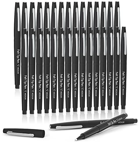 Lelix Felt Tip Pens, 30 Black Pack, 0.7mm Medium Point, Felt Tip Markers Pens for Journaling, Writing, Note Taking, Planner, Perfect for School Office and Art Supplies