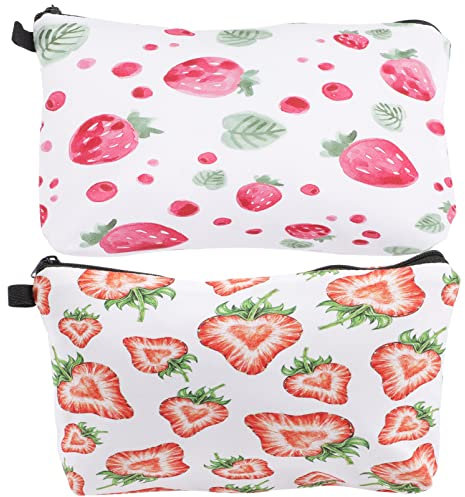 FOMIYES 2pcs Strawberry Print Cosmetic Bag Makeup Travel Organizer Pouch for Women Vanity Bag