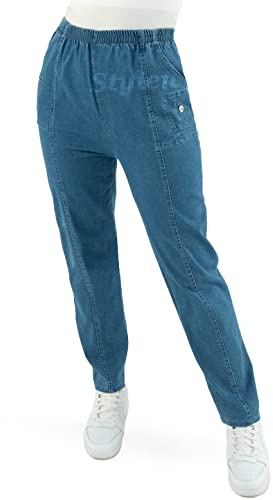 URBAN STITCH Womens Jeans Blue Ladies Stretch Trousers High Waist Rise Elasticated Pull On Straight Leg Denim Soft Pants Plus Size Casual Wear (24, Blue)