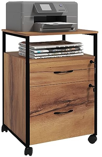 Vinsetto Armoire à tiroirs de Bureau avec Serrure Armoire de classement Mobile sur roulettes 2 tiroirs Rail de Suspension pour Format A4 Lettre et 2 clés 44x40x66,5 cm Rustic Brown