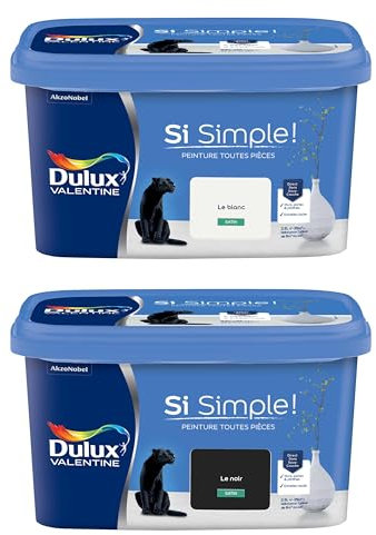 Dulux Valentine Peinture Si Simple Peinture Intérieure Toutes Pièces Satin - Peinture Murs et Plafonds, Portes et Plinthes - Lot de 2 - Couleurs : Le Blanc & Le Noir 2,5 L