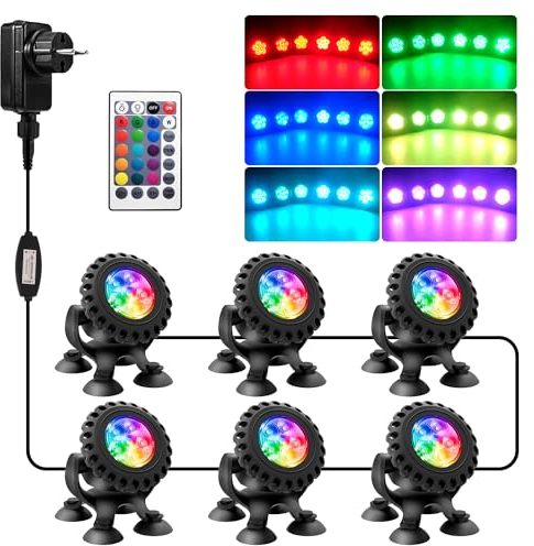 NATPOW Bluetooth APP Teichbeleuchtung LED Unterwasser, Unterwasserbeleuchtung RGB Teichlicht mit Fernbedienung, IP68 wasserdicht, Farbwechsel Gartenbeleuchtung für Garten, Patio, Baum(6 in 1)