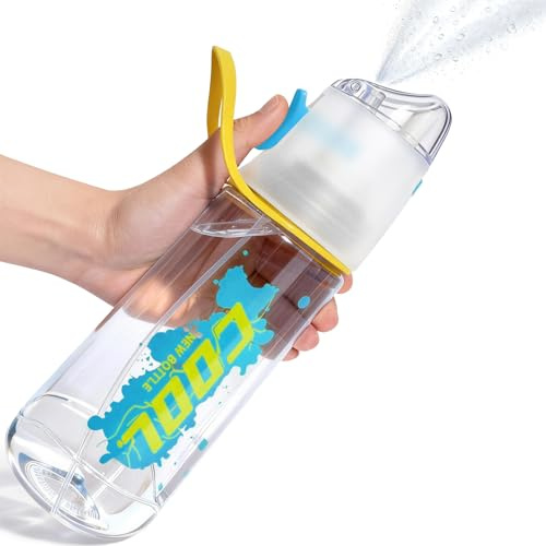 SUPERFA Sports Water Bottle with Spray Mist, 750ml Drinking Bottles for Kids Cycling Fitness Cooling