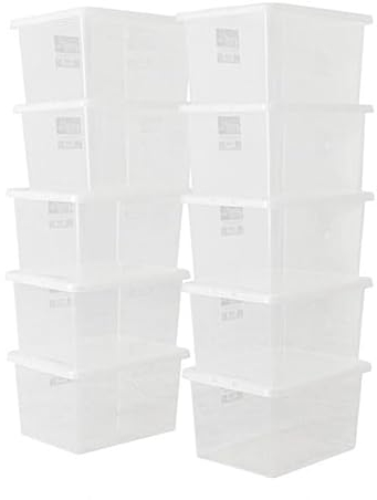 BiGDUG Plastic Storage Boxes – Clear Containers Tubs with Lids for Home or Office Storage (10 x 31 Litre)