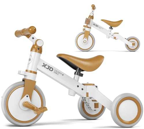 XJD 3 in 1 Laufrad Dreirad, Kinder Dreirad ab 1 Jahr, Laufräder Lauffahrrad mit verstellbarem Sitz und Lenker, Lauflernhilfe mit abnehmbares Pedal, Baby Fahrrad von 1-3 Jahren Jungen Mädchen (Braun)