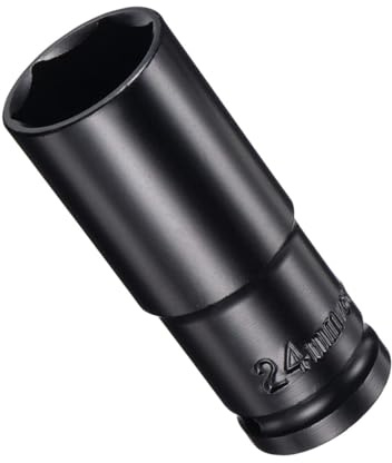 TOP-VIGOR Deep Impact Socket, 1/2 Inch Drive by 24mm Deep Impact Socket, Heat-Treated CR-V Steel 24mm Socket, 1/2 Drive with 80mm Length 6-Point Socket for Car Home Repair