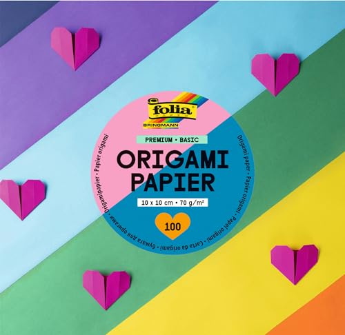 folia 89810 – premium folkblad, 70 g/m², bas, 10 x 10 cm, 100 ark i 10 olika färger, för pyssel, dekoration och dekoration