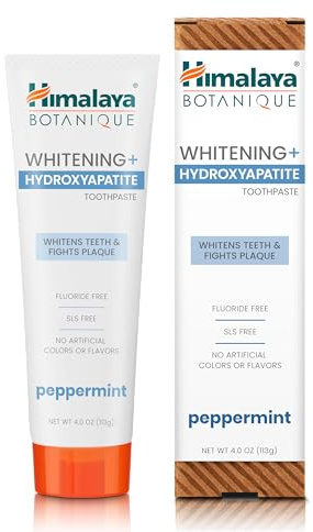 Himalaya Fluoride Free, Botanique Whitening+Nano Hydroxyapatite Toothpaste, Peppermint Flavor-Support Remineralization and Restore Enamel to Strengthen Teeth, for Sensitive Teeth, 4 oz