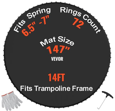 VEVOR Trampolinmatte Sprungtuch für Trampolin Ø 427 cm, verstärkte UV-beständige Matte mit 72 V-Ringen, passend für Federlängen von 16,5 bis 17,8 cm