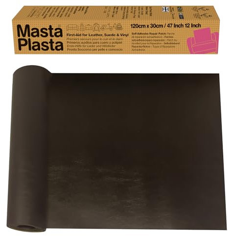 MastaPlasta Original Self-Adhesive Leather Repair Patch - Dark Brown 120 x 30cm (47 x 12in). Instant Upholstery-Quality Scratch and Tear Repair for Sofas, Car Seats, DIY, Craft