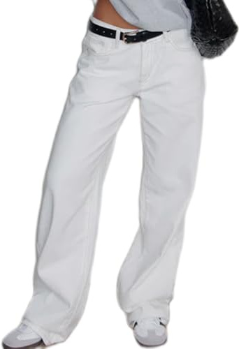 Felcia Y2K Jean baggy vintage taille basse coupe droite jambe large délavé pantalon décontracté ample en denim avec poches Y2K Streetwear