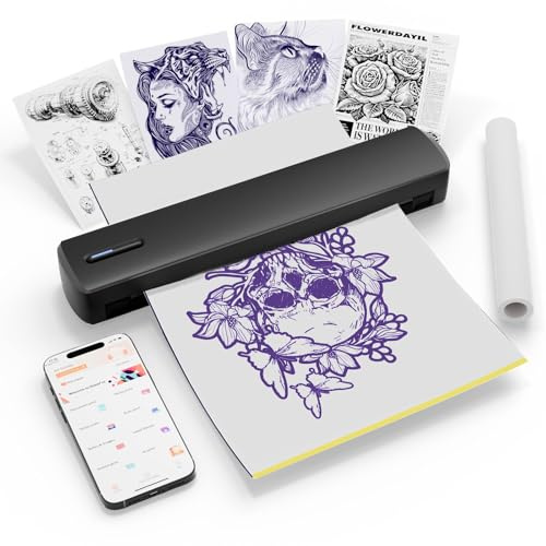 Portable Thermal Printer - Tattoo Stencil Machine - Wireless Bluetooth Inkless Printer, Supports 8.5 x 11 Letter A4 A5 Sizes, Perfect for Business Travel Home Tattooist - Laptop Smartphone and PC