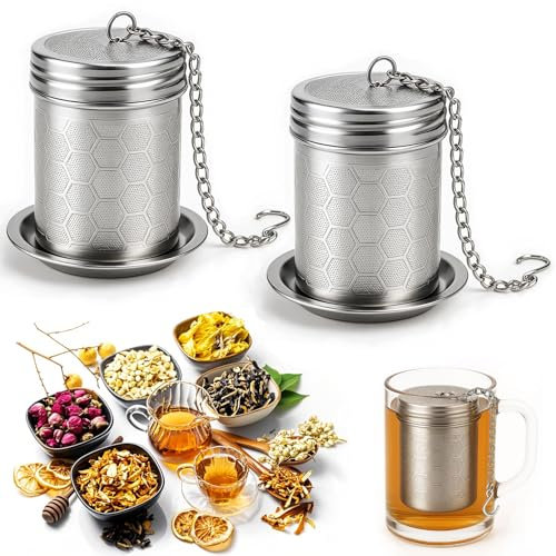 Druuzyl 2 Pezzi Infusore per Tè in Acciaio Inossidabile - Filtro per Tè Sfuso con Coperchio, Adatto per Teiere e Tazze, Lavabile in Lavastoviglie