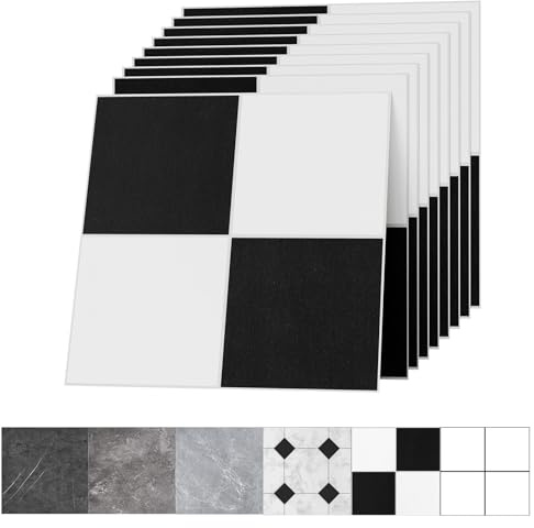Revêtement de sol PVC autocollant 30x30 cm Aspect carrelage Imperméable et durable Salon, cuisine, salle de bain, balcon Motif damier 20 carreaux 1,8 m²