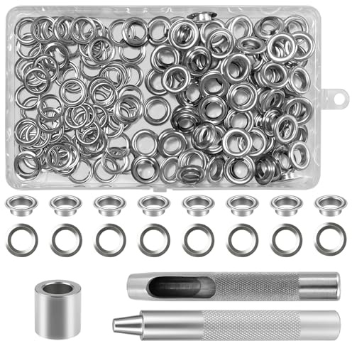 dabinzhijia 120 Piezas Kit Herramienta Ojetes, Metalicos Ojetes, 10mm Ojales para Lonas, Ojales Arandela con 3 Herramientas Perforación y Caja, para Lonas,Cortinas,Toldos Ropa Bricolaje (10mm)