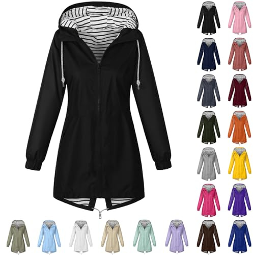 ZWDC Damen Regenjacke Kapuzenjacke Frauen Leichte Jacke mit Kapuze Taschen Outdoorjacke Windbreaker Übergangsmantel Funktionsjacke für Alltag Reisen Wandern Trekking