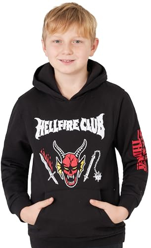 Get Trend Stranger Things Felpa con Cappuccio Ragazzo, Ragazza 7-16 Anni, Hellfire Club, Abbigliamento Invernale, Regali Bambini (7-8 Anni, Nero)