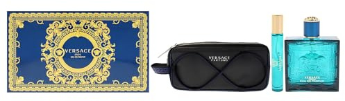 Versace Eros Eau de Parfum set regalo 2025-100 ml EDP, spray da viaggio e borsa per articoli da toeletta