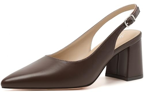 Mostrin Coffee Brown Block Slingback Heels for Women Pointed Closed Toe Chunky Heels Office Work Shoes Women's Pumps for Business Casual Size 7.5