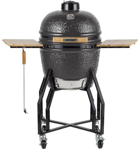 INTEC - Barbecue a carbone Kamado grigio ceramica Ø 56 cm 22 pollici Grill esterno 122,1 x 69,6 x 117,4 cm