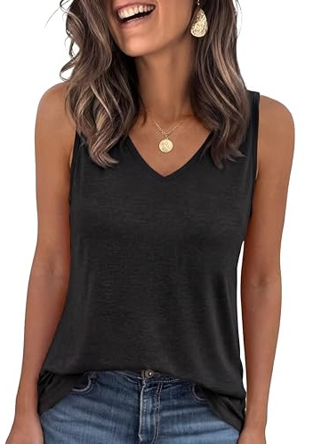 Leversic Débardeur Femme sans Manches Été Top Col V Léger et Confortable Haut Uni Usage Quotidien S-XXL