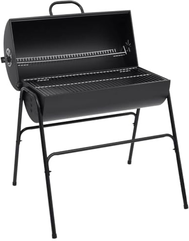 Mokuyary Griglia a barile con 2 griglie di cottura nero 80 x 95 x 90 cm Acciaio, Grill a Carbone da Barbecue per Terrazza, Esterno, Giardino, Campeggio