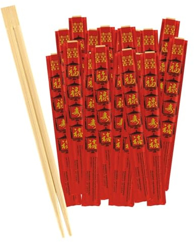 JADE TEMPLE engångs matpinnar av bambu, 21 cm, parvis förpackade med asiatiskt motiv, smakneutral, 100 par per fördelförpackning