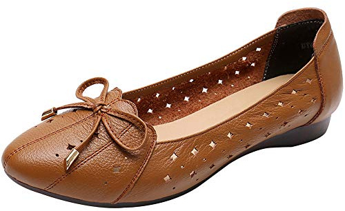 Jamron Mujer Piel Genuina Comodidad Zapatos Suela Blanda Hebilla Bailarinas Talón de Cuña Baja Pantuflas