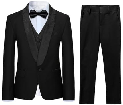 Sliktaa Boys Three Piece Jacquard Tuxedo Shawl Lapel Suit Black 6 Years