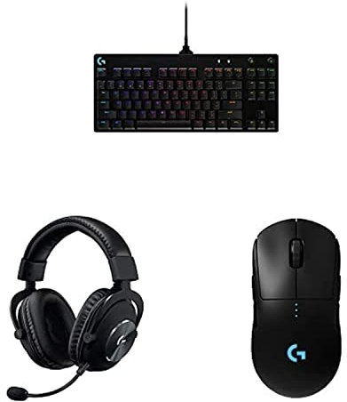 Logitech G PRO Tastiera Gaming Meccanica Qwertz PRO X Cuffia con Microfono per Gaming, PS4, Switch, Xbox One, VR, Nero PRO Mouse Gaming Wireless, Sensore Hero 16K, con Filli