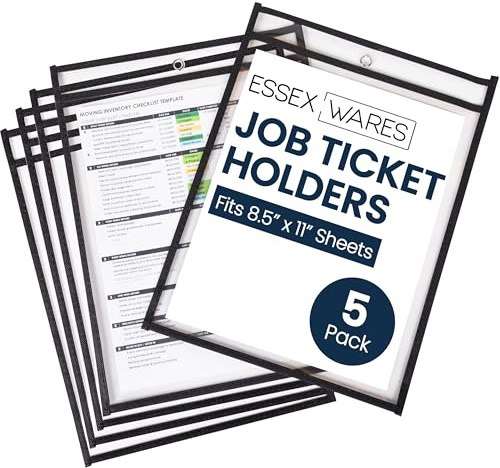Essex Wares - 5 Pack, Black Job Ticket Holders, 10 Wide x 13.5 Tall