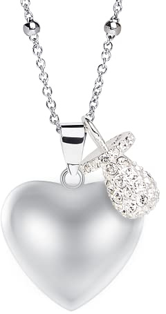 MAMIJUX Chiama Angeli en forme de cœur avec pendentif Tétine en cristaux blancs, chaîne en acier, longueur 110 cm
