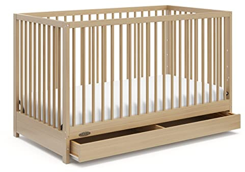 Graco Teddi 5-in-1 Convertible Crib with Drawer – GREENGUARD Gold Certified, Full-Size Nursery Storage Drawer, Baby Crib Converts to Toddler Bed, Daybed and Full-Size Bed (Driftwood)