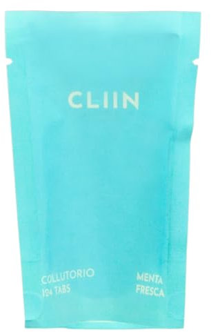 CLIIN Collutorio Solido Menta Fresca MADE IN ITALY, 124 compresse SENZA Alcool, Collutorio Biologico, Ecosostenibile e Perfetto per i Viaggi, Collutorio SUPER Fresco e Naturale