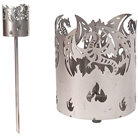 Novaliv Gartenfackel für draußen Motiv Drache- Holzspäne mit Wachs - Schwedenfackel Pelletfackel Feuersäule Flammschalen Wachsfackel Gartenleuchte